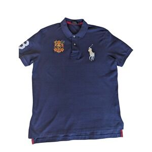 Polo Ralph Lauren Shirt Mens L Blue Big Pony Crest Polo Short Sleeve Embroidered